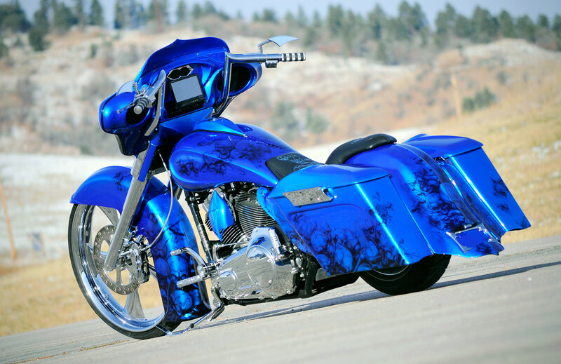 Custom Blue Motorcycle — Calm, Afternoon, Photograph