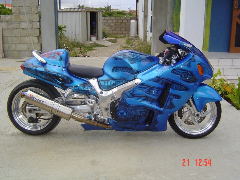 Custom Blue Motorcycle — Calm, Afternoon