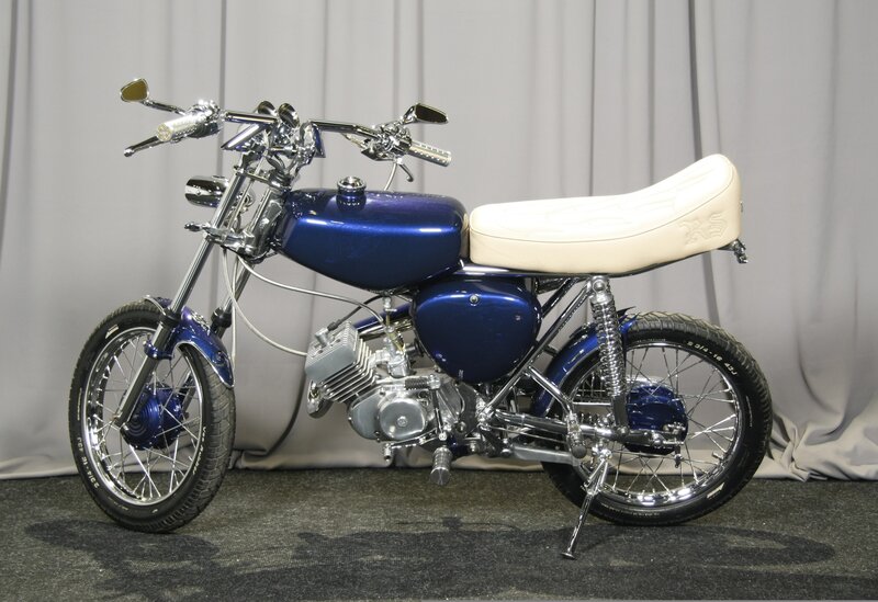 custom blue motorcycle display
