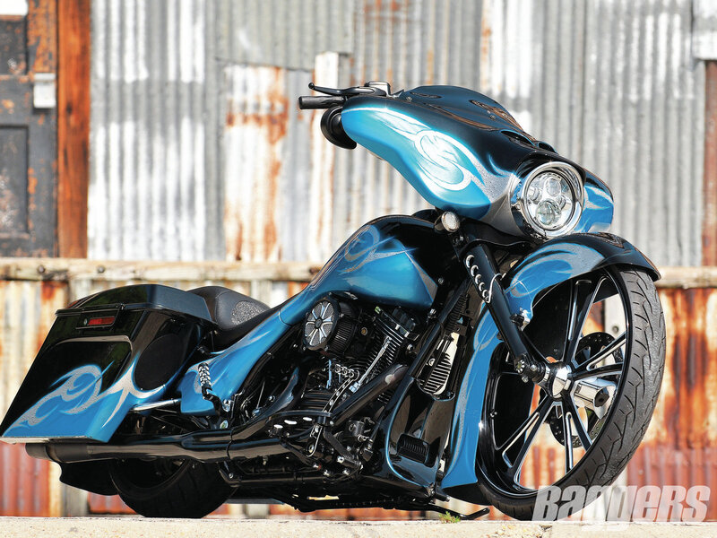 Custom Blue Motorcycle — Dramatic, Afternoon, Photograph