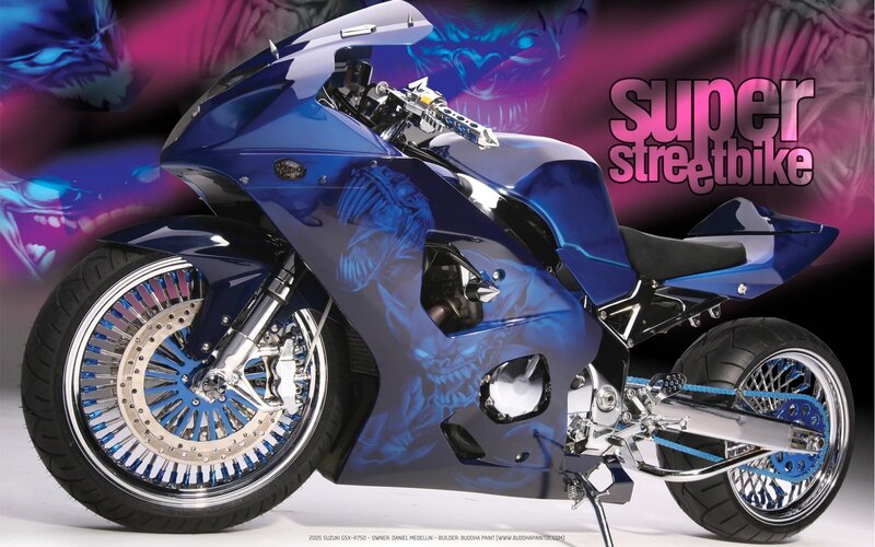 Custom Blue Motorcycle — Dramatic, Digital Art