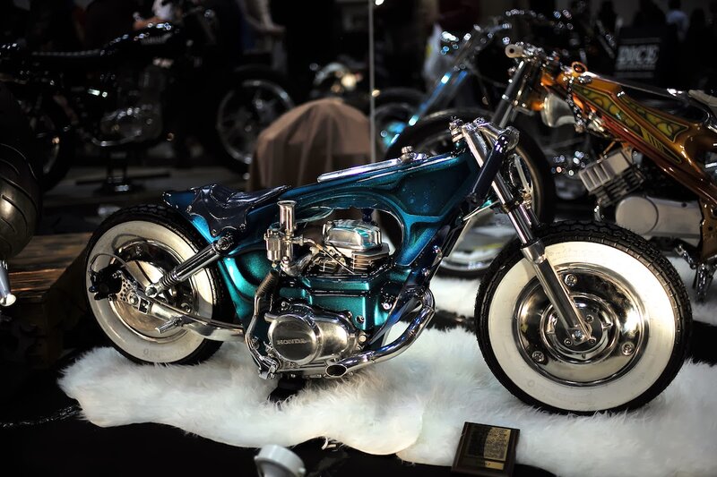Custom Blue Motorcycle — Dramatic, Night