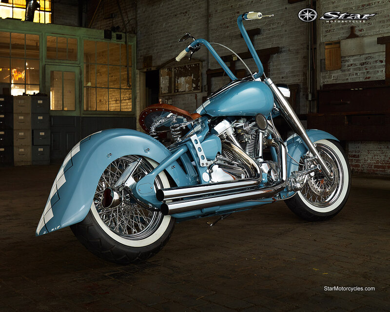 Custom Blue Motorcycle — Dramatic, Photograph