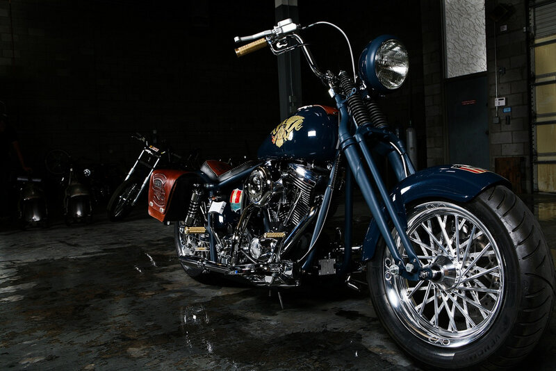 Custom Blue Motorcycle — Dramatic