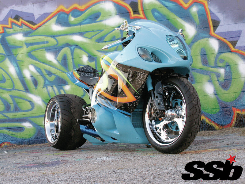 Custom Blue Motorcycle — Urban, Afternoon, Photograph