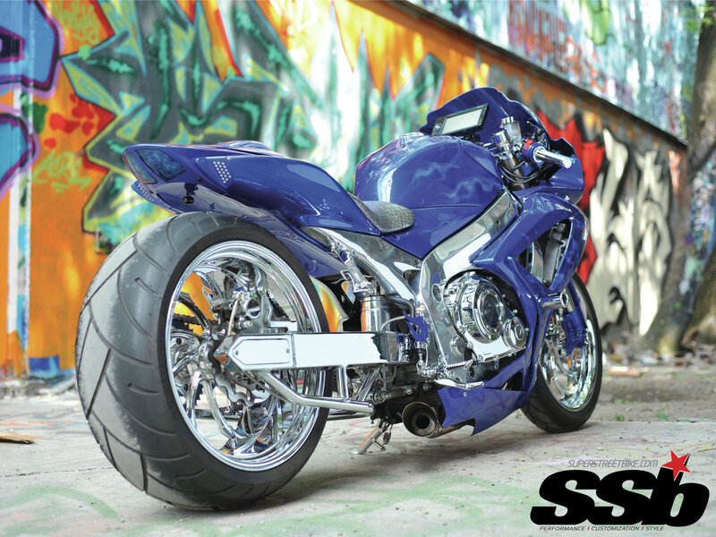 Custom Blue Motorcycle — Urban, Afternoon