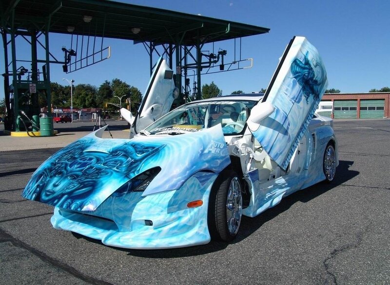 custom blue-painted sports car
