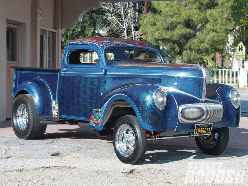 Custom Blue Pickup Truck — Calm, Afternoon, Photograph, Building