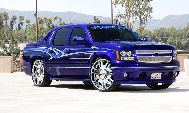 Custom Blue Pickup Truck — Calm, Afternoon, Photograph, Mountains