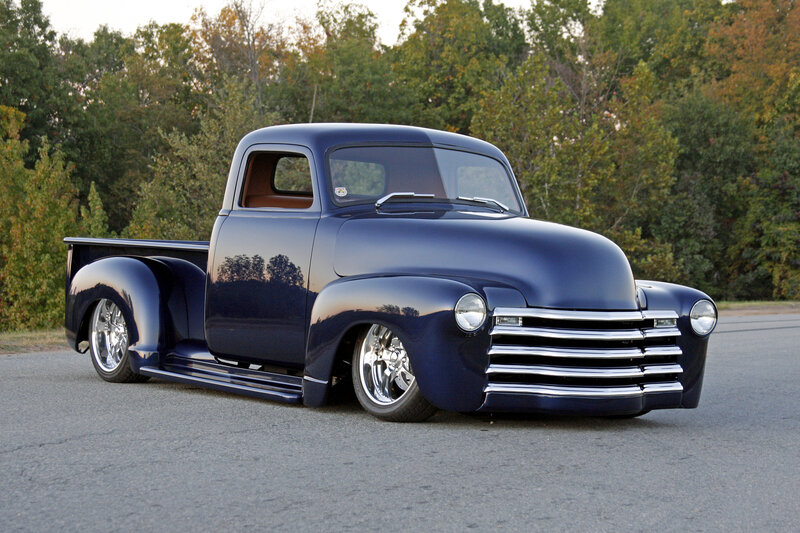 Custom Blue Pickup Truck — Calm, Sunset, Photograph
