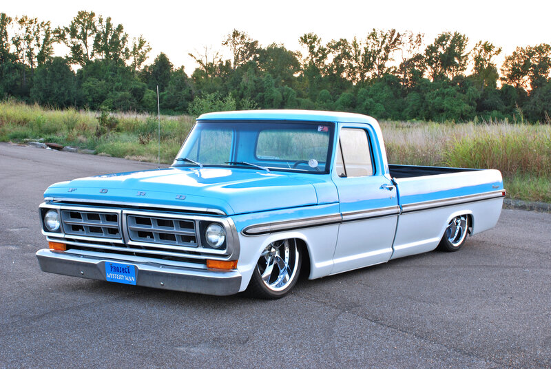 Custom Blue Pickup Truck — Calm, Sunset