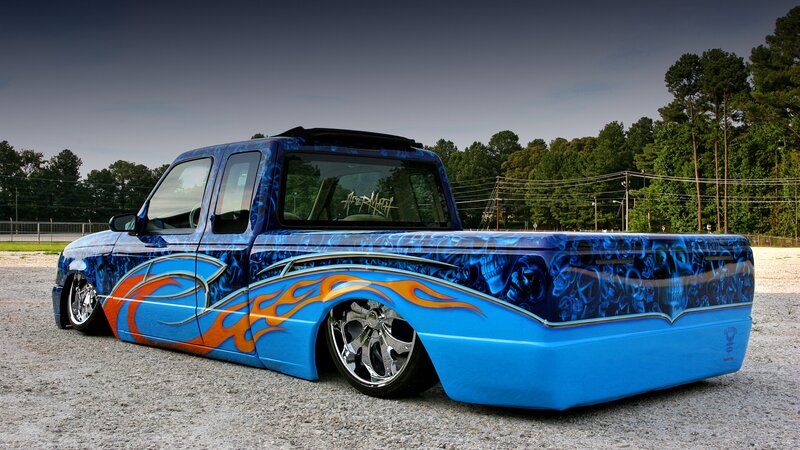 Custom Blue Pickup Truck — Dramatic, Afternoon, Photograph