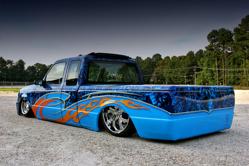 Custom Blue Pickup Truck — Dramatic