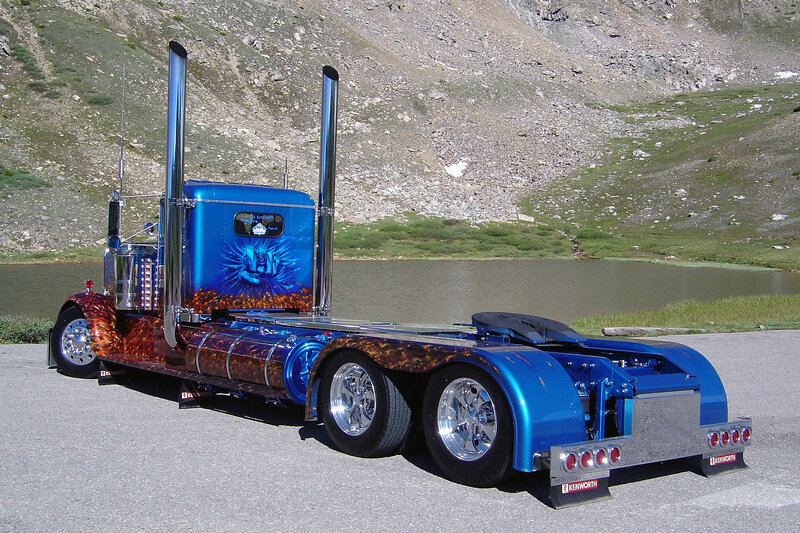 Custom Blue Semi-truck — Dramatic, Afternoon