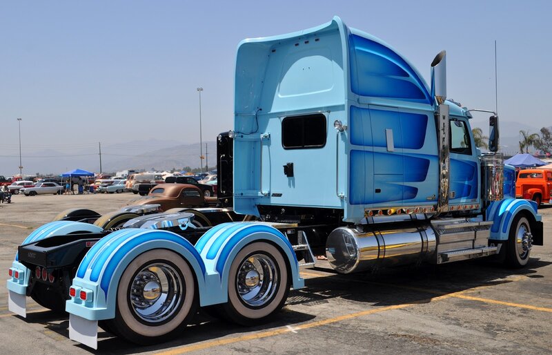 Custom Blue Semi-truck — Outdoor, Afternoon