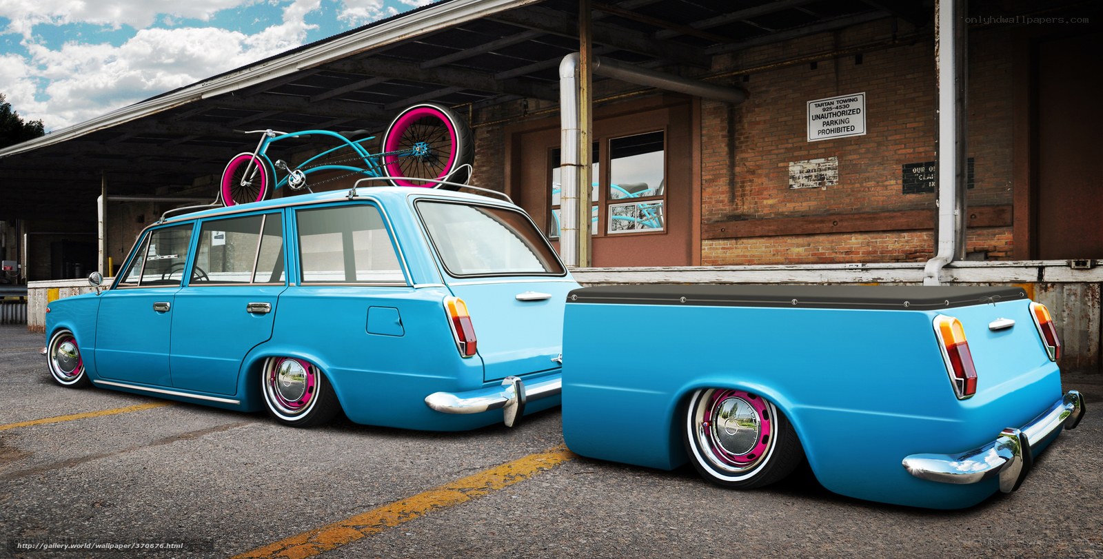 Custom blue station wagon