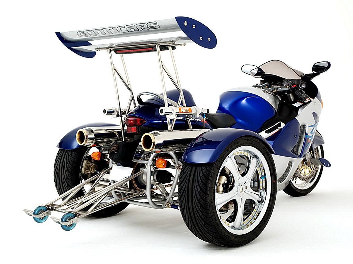 custom blue trike motorcycle