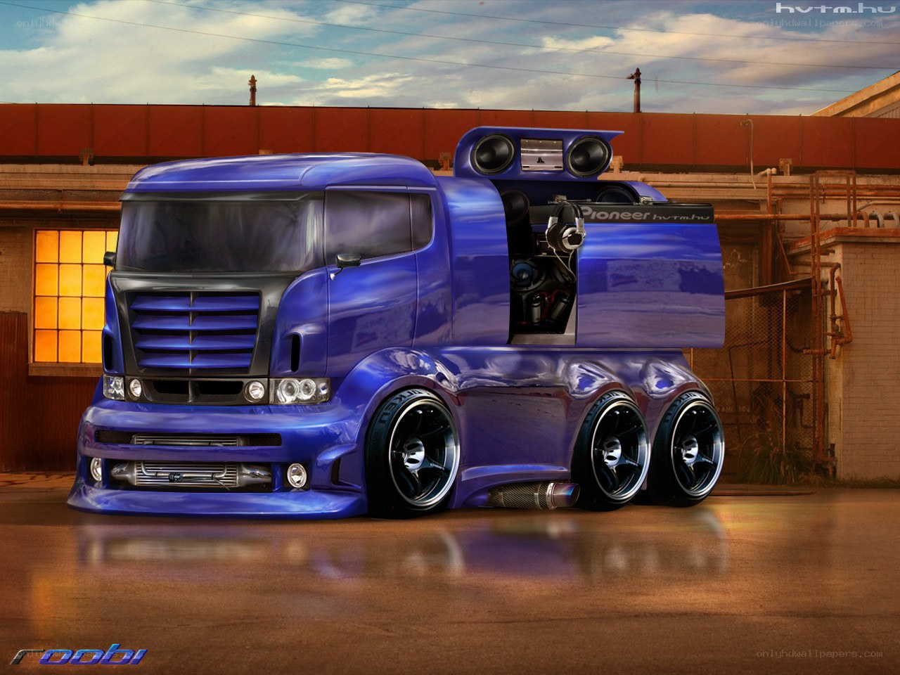 Custom blue truck with sound system