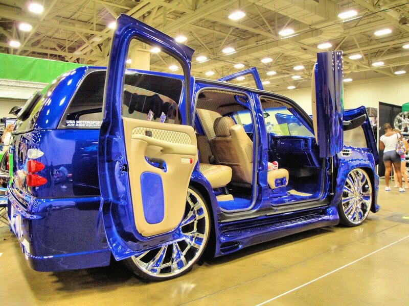 custom blue van at car show