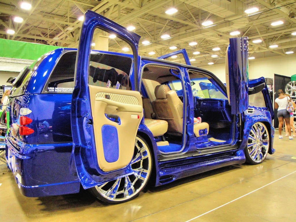 custom blue van at car show