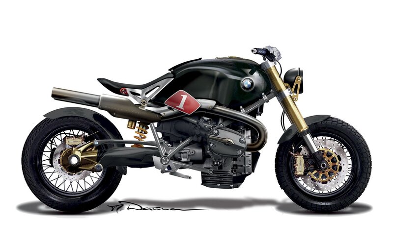 Custom BMW Motorcycle — Black, Neutral, Digital Art, Fuel Tank
