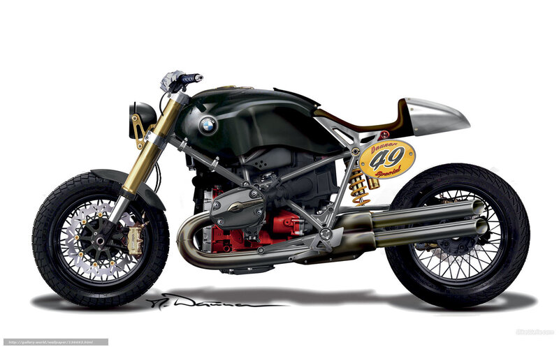 Custom BMW Motorcycle — Black, Neutral, Digital Art, Gold Front Forks