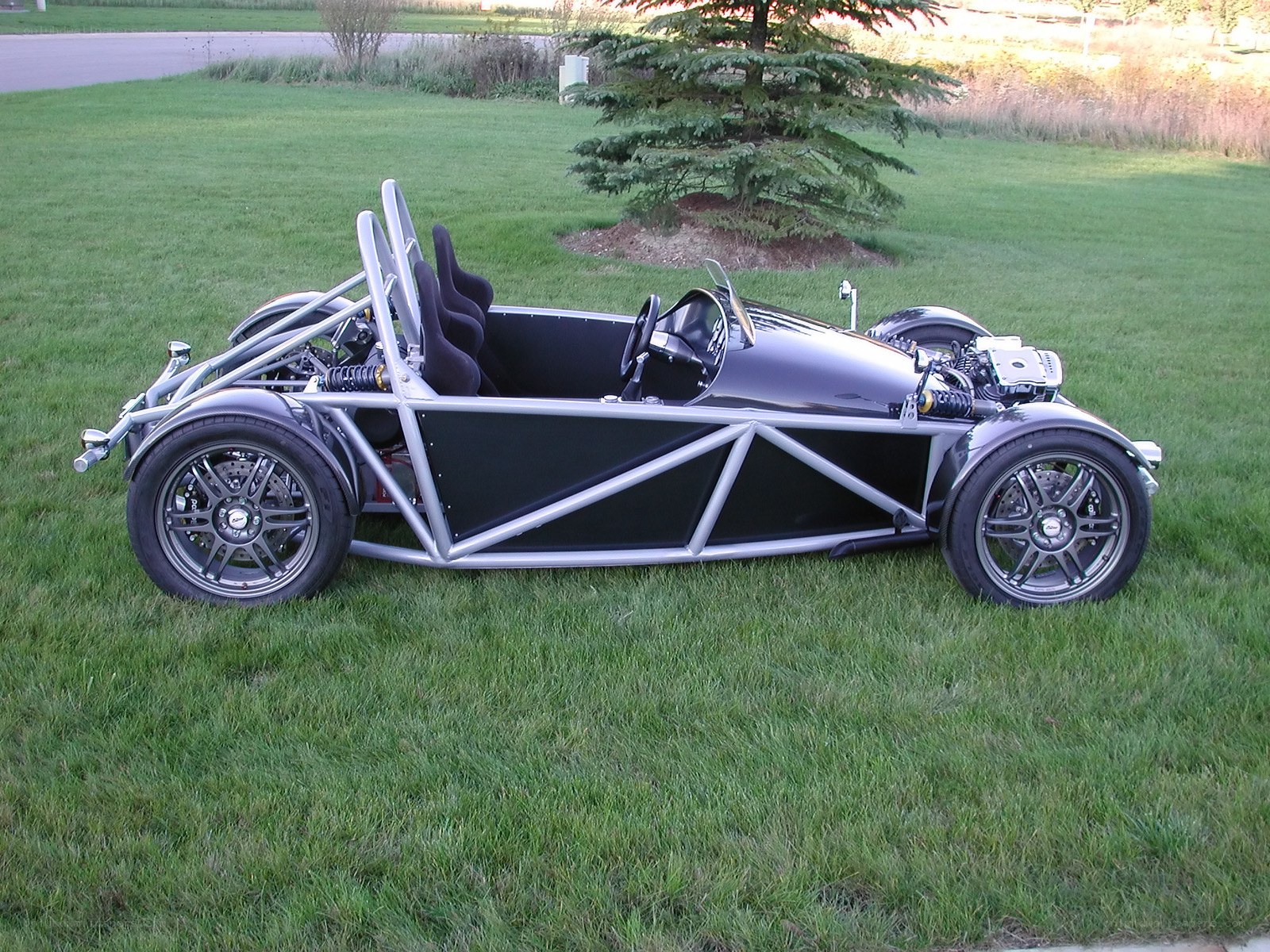 Custom-built race car on grass