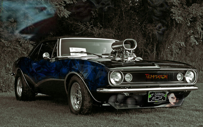 Custom Camaro with flame design