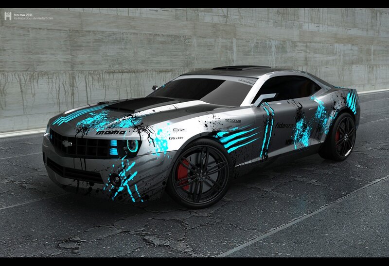 Custom Camaro with neon graphics