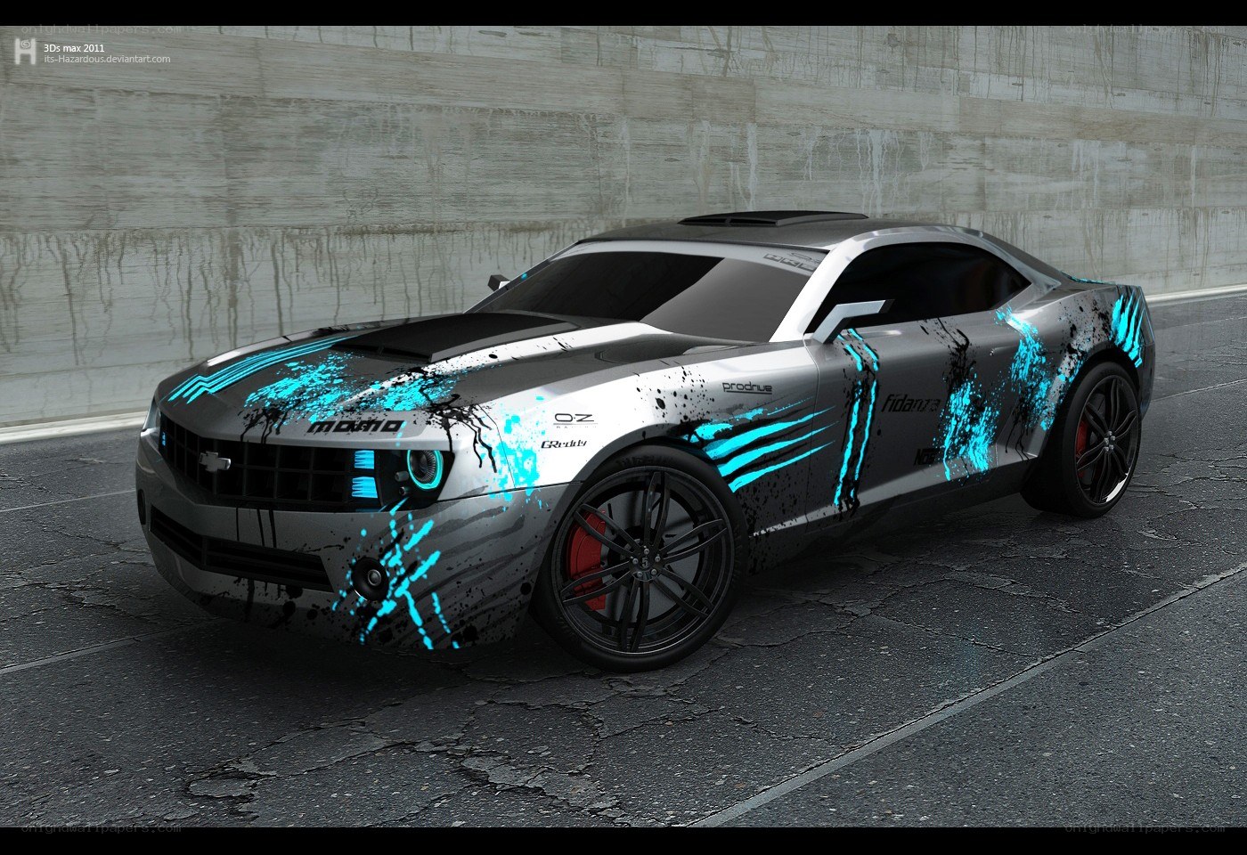 Custom Camaro with neon graphics