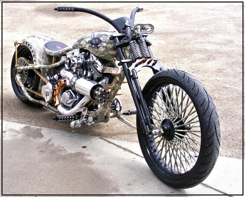 custom camo chopper motorcycle