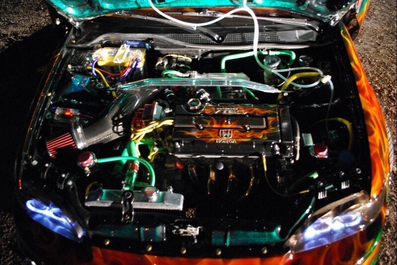 Custom Car Engine — Black, Dramatic, Night