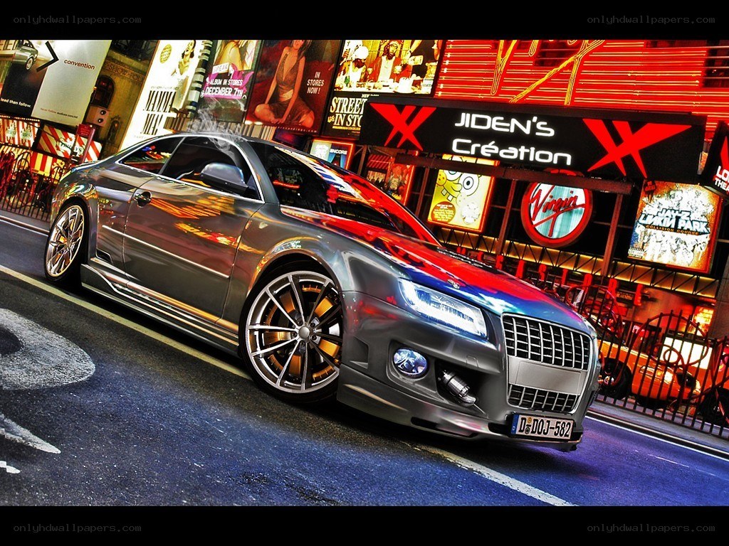 Custom car in city at night