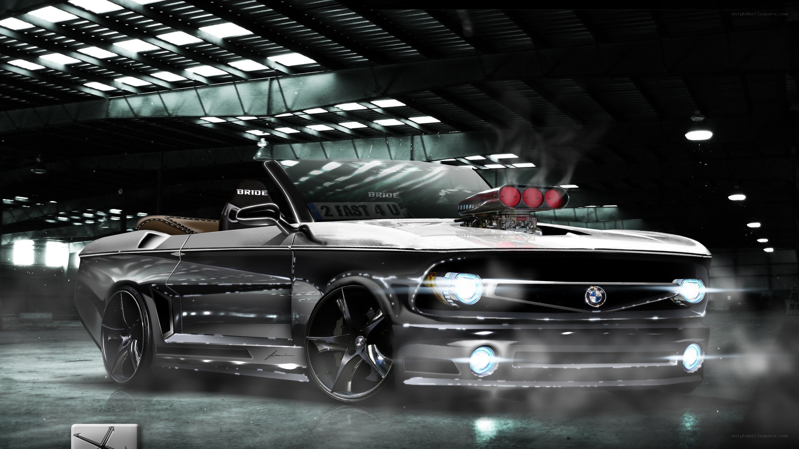 custom car in garage