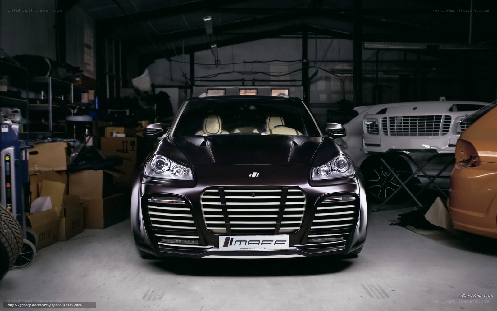 custom car in garage