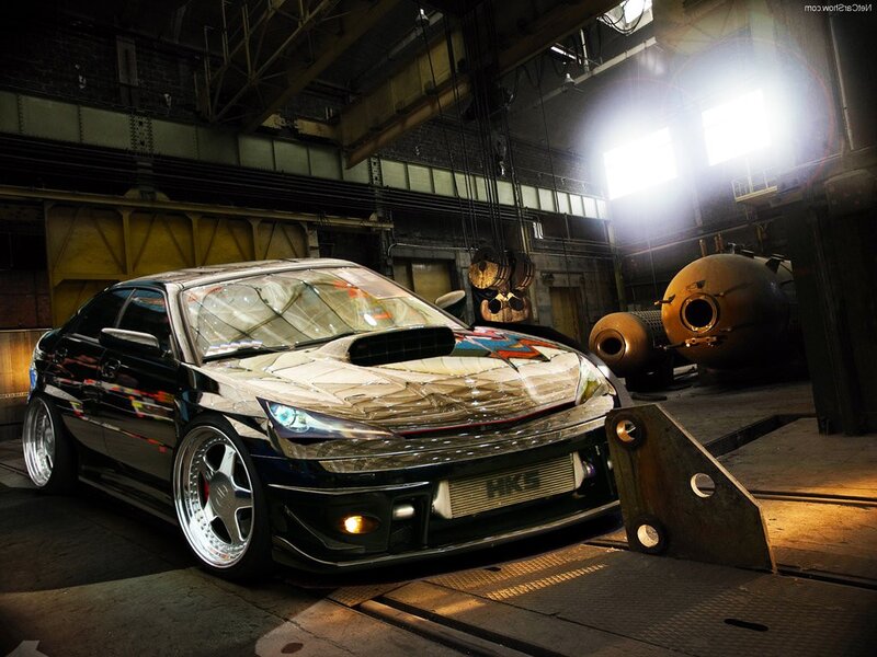 Custom car in industrial setting
