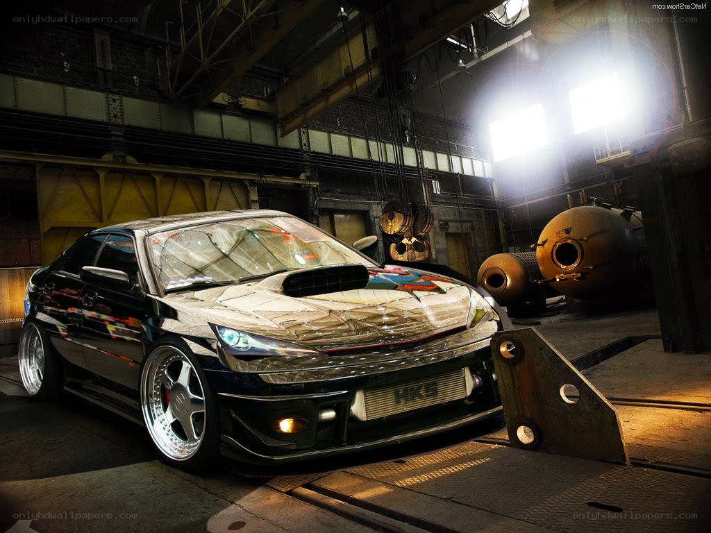 Custom car in industrial setting