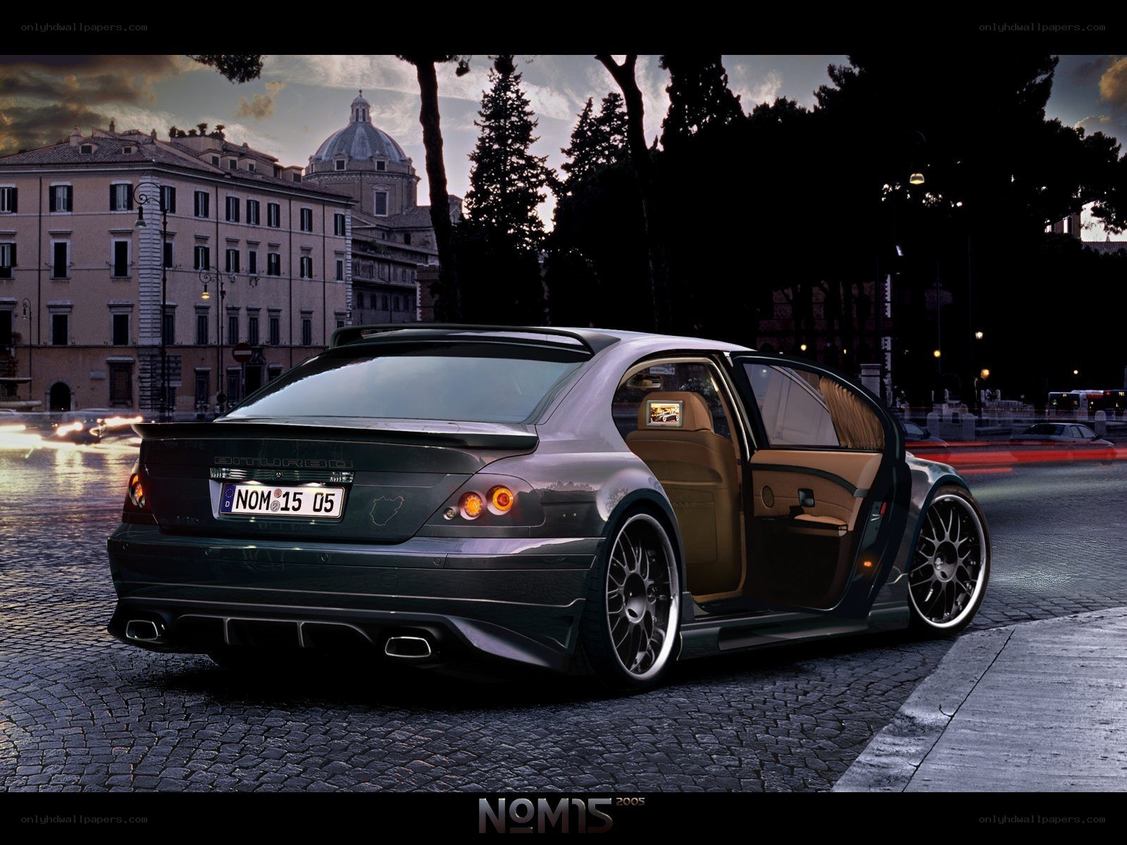 Custom car in Rome at dusk