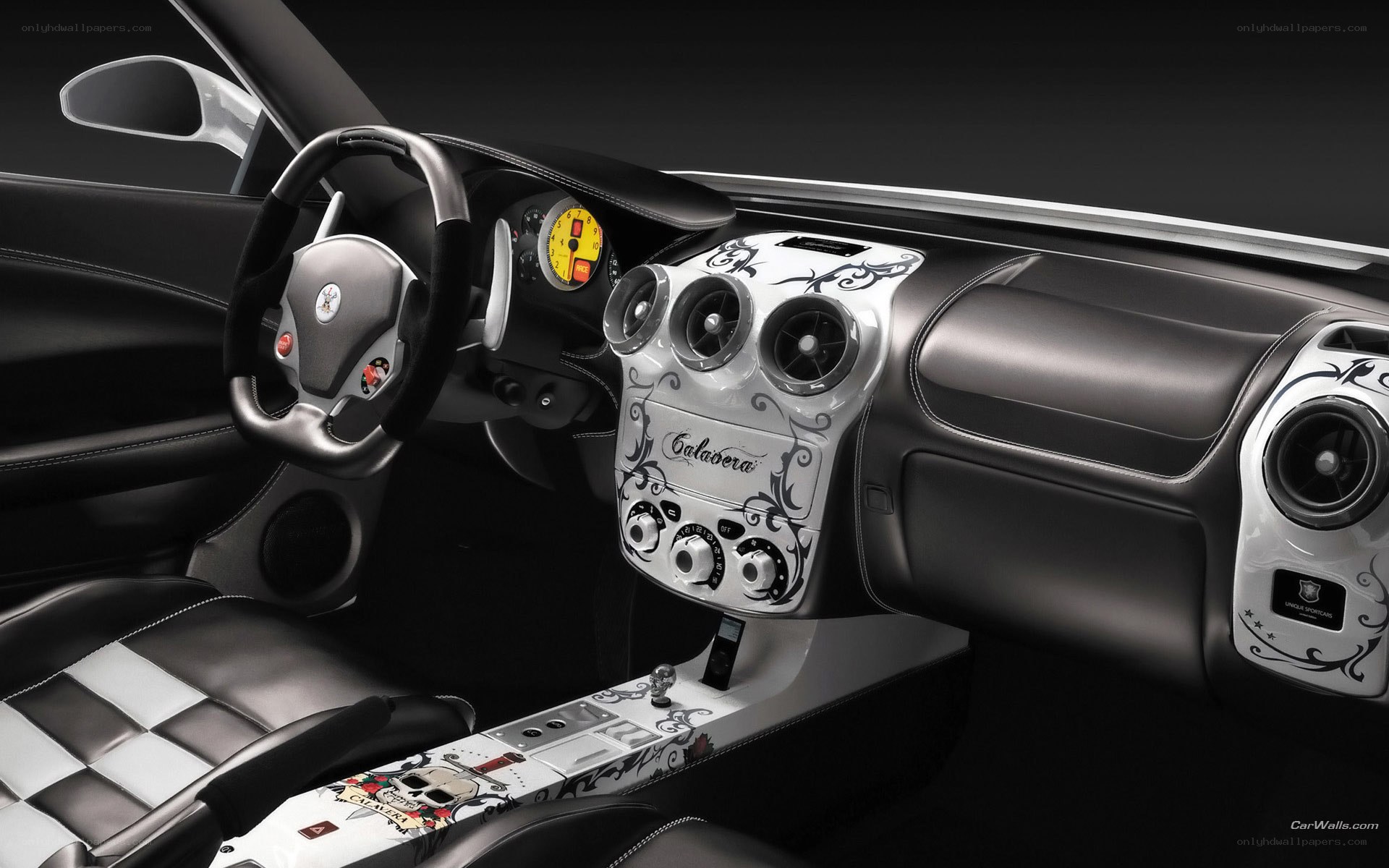 custom car interior with skull design