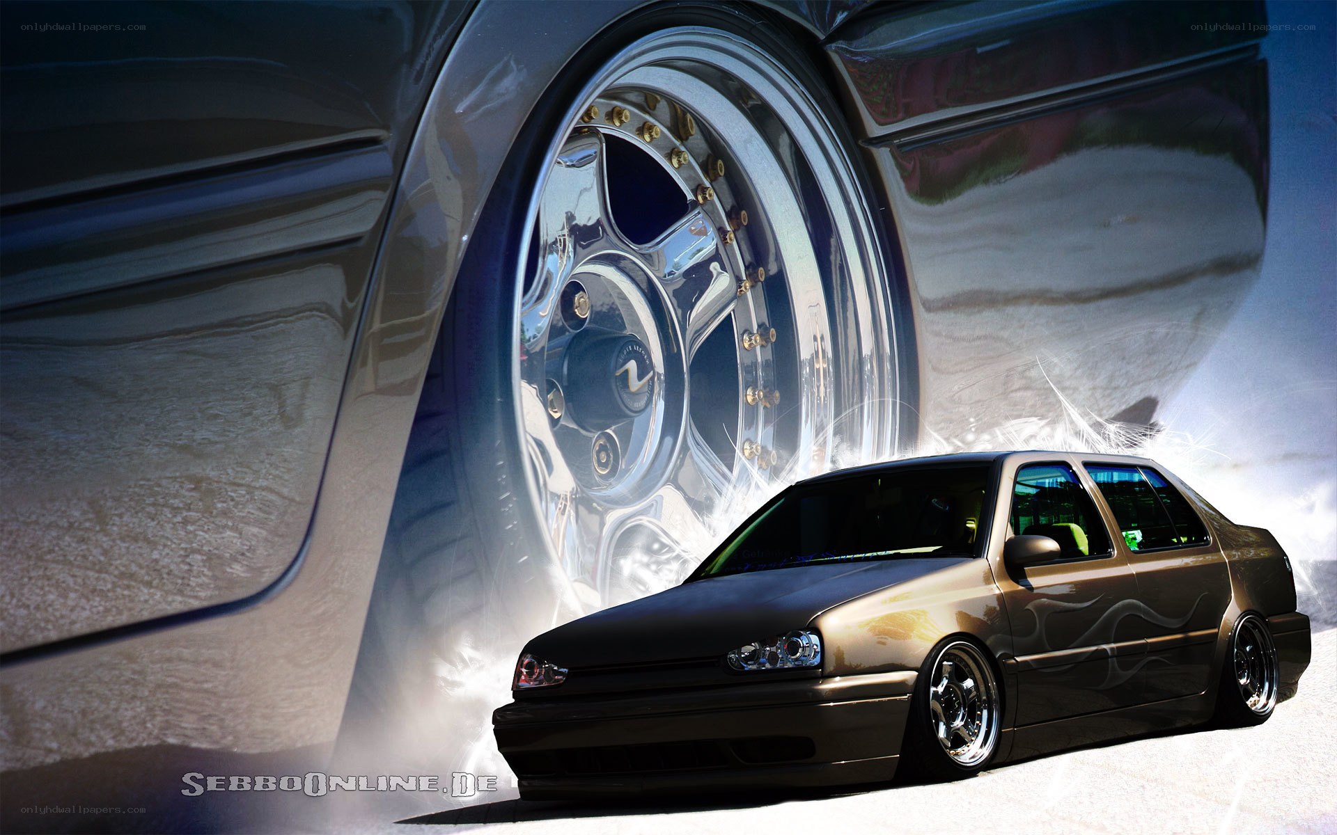 custom car with chrome wheels