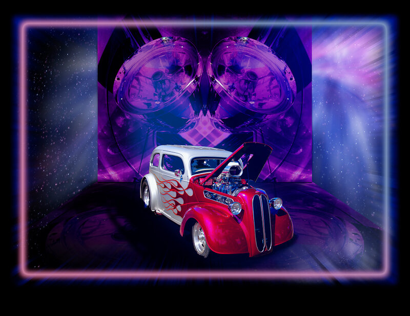 Custom car with flame design