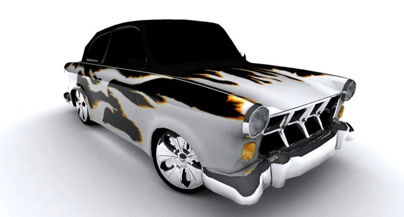 Custom Car with Flame Design — White