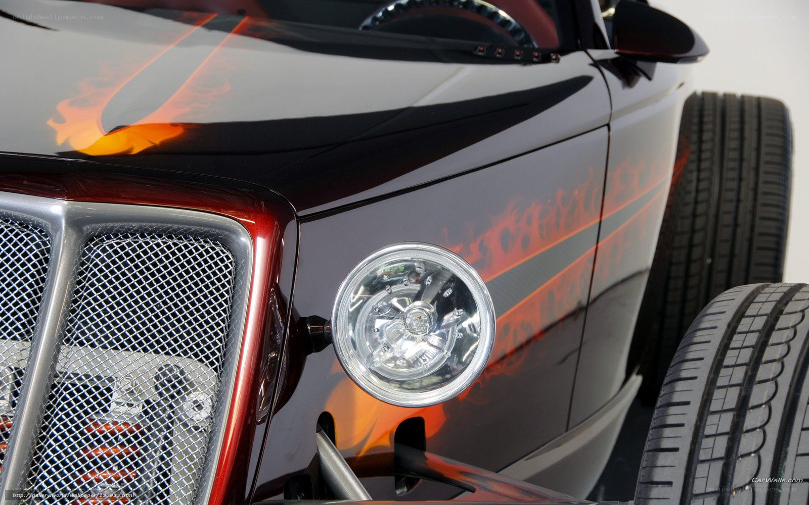 custom car with flame design