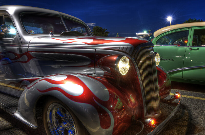 Custom Car with Flames — Silver