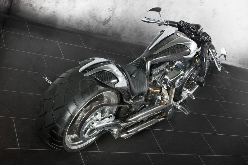 Custom Carbon-fiber Motorcycle — Black, Dramatic, Photograph