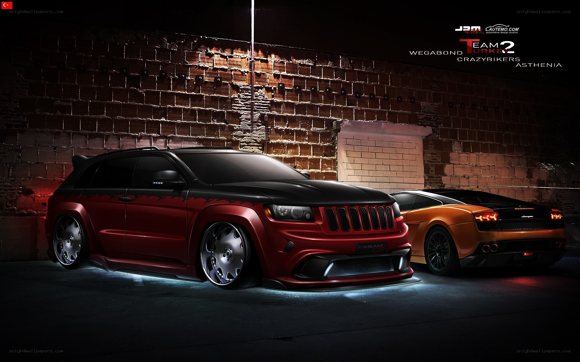Custom cars at night