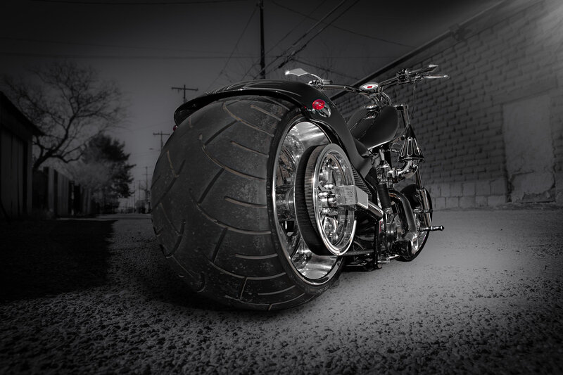 Custom chopper motorcycle at night
