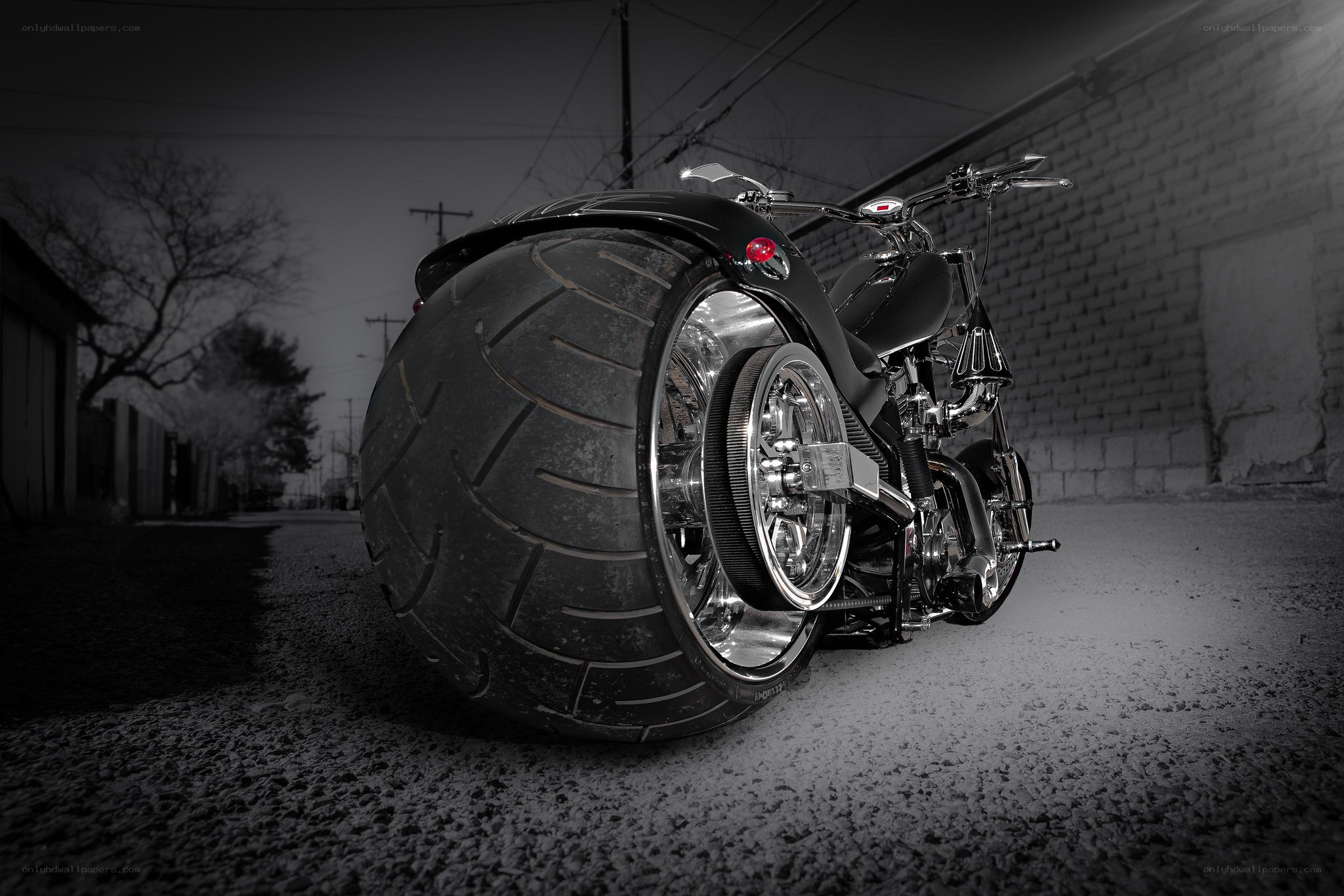Custom chopper motorcycle at night