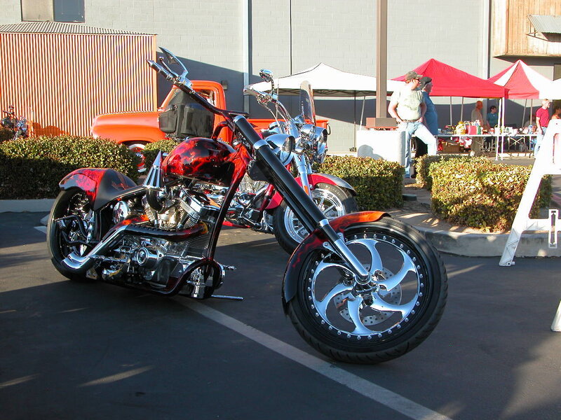 Custom chopper motorcycle at outdoor event