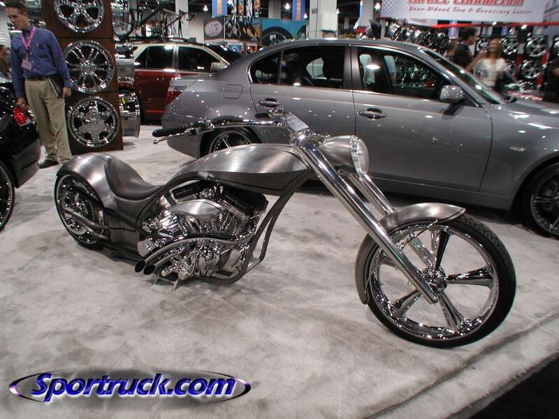 Custom chopper motorcycle at show